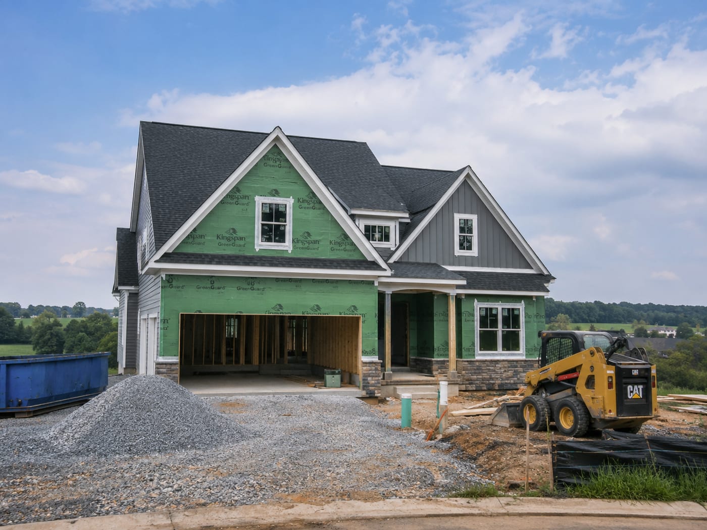 A new single-family home under construction in a rural Frederick County setting